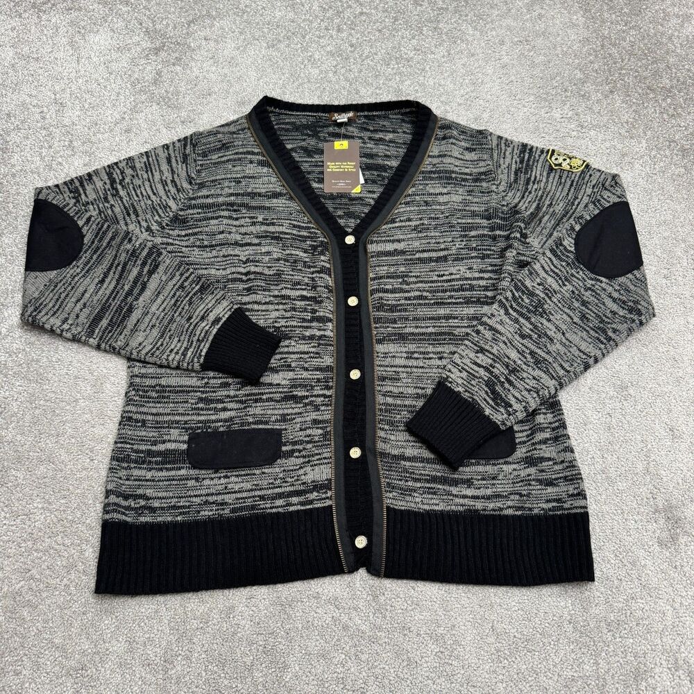 Southpole Cardigan Sweater Men 2XL Gray Black Marled Elbow Patches Classic NWT